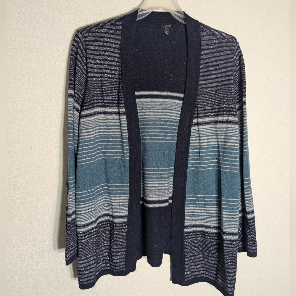 Talbots Womens Cardigan Sweater Holiday Metallic Blue Quiet Luxury‎ Plus Size 2X